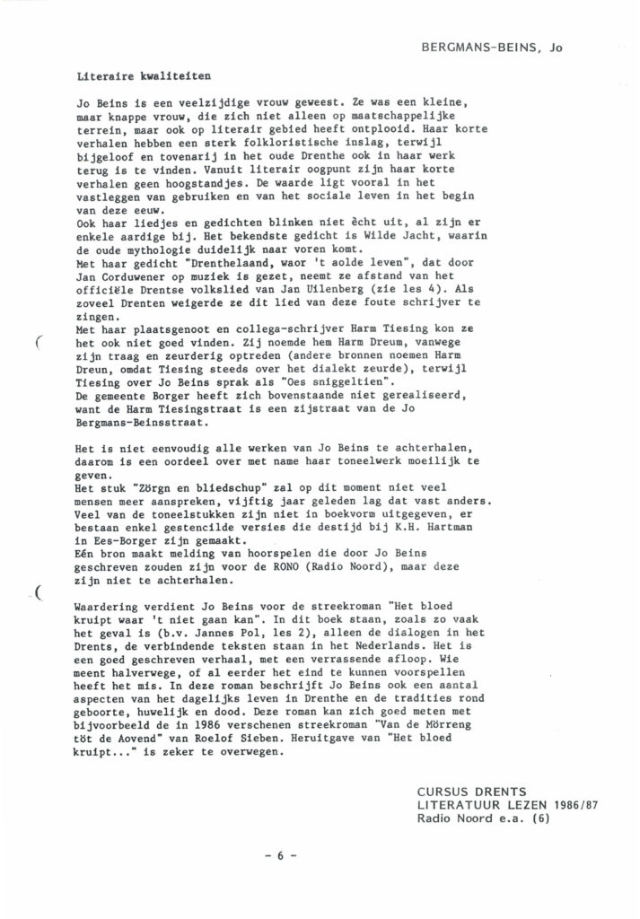 Literaire-kwaliteiten-Cursus-Drents-Literatuur-Lezen-1986-1987-1-713x1024 Johanna Bergmans-Beins